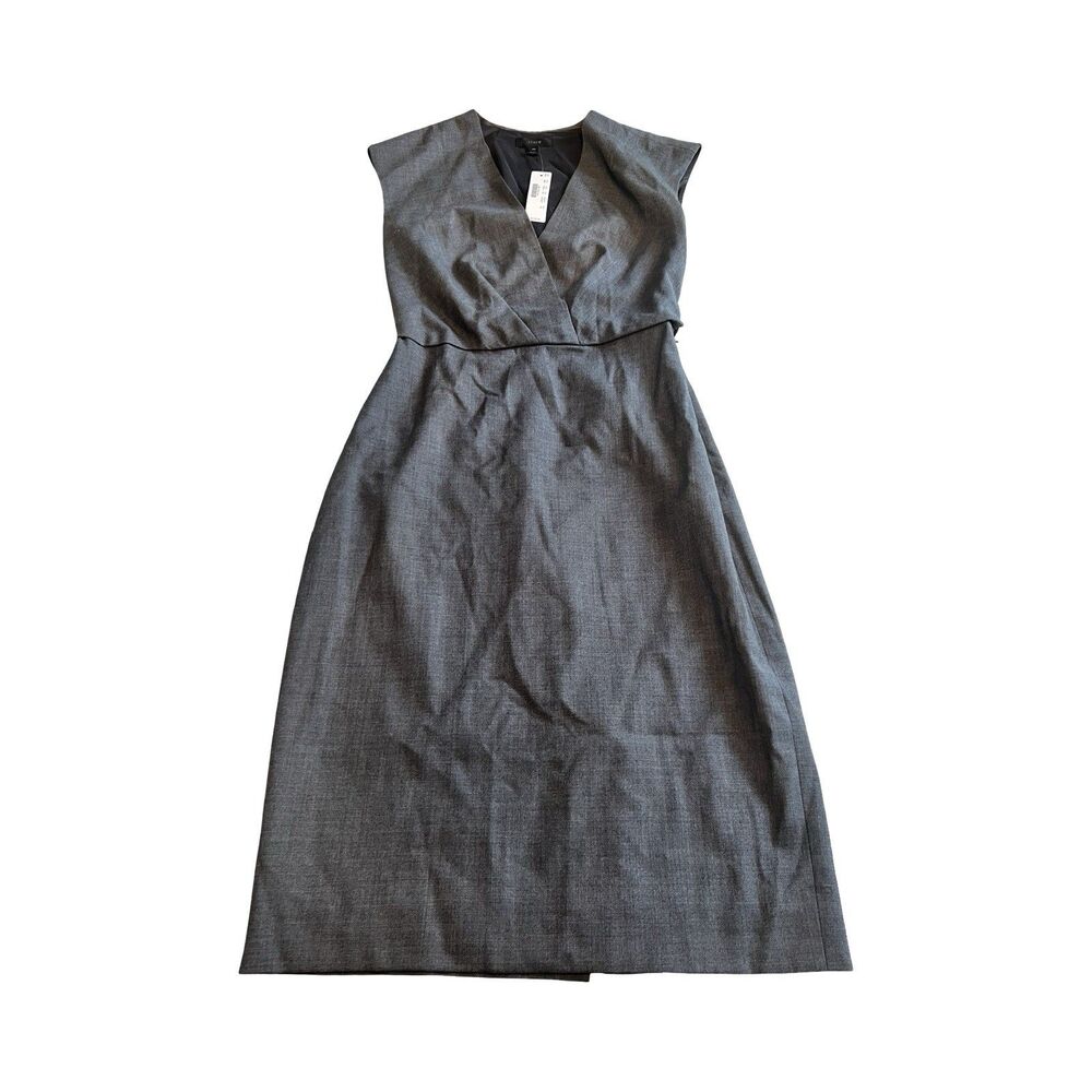 J.Crew Womens Grey Wool V-Neck Sleeveless Sheath Midi Dress F4013 Size 00 NWT